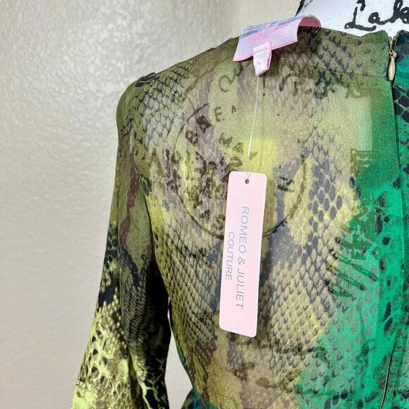 Romeo and Juliet couture green snake print colorful dress sz S boho hippie retro - Picture 12 of 16